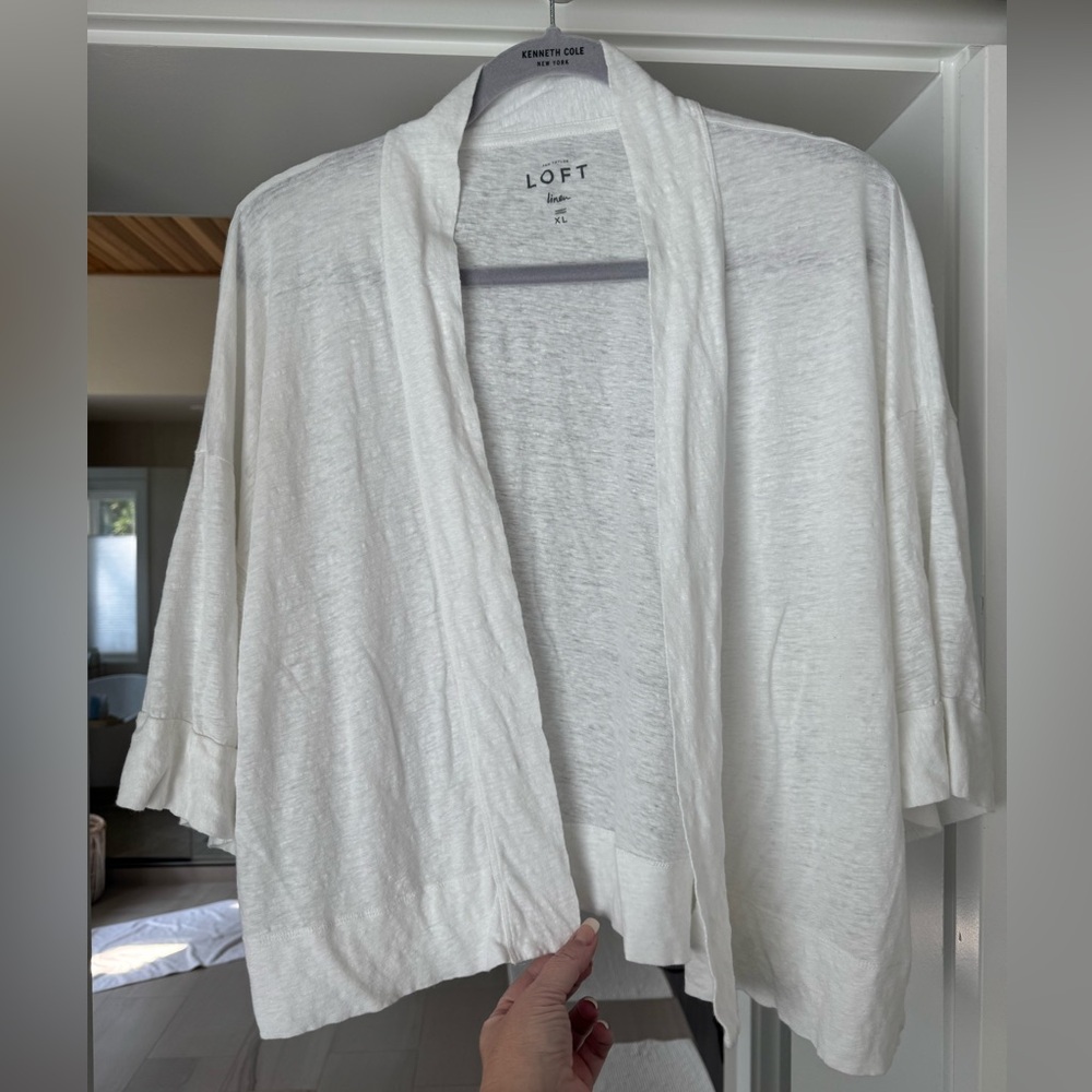 LOFT Ivory Open Front Crop Cardigan